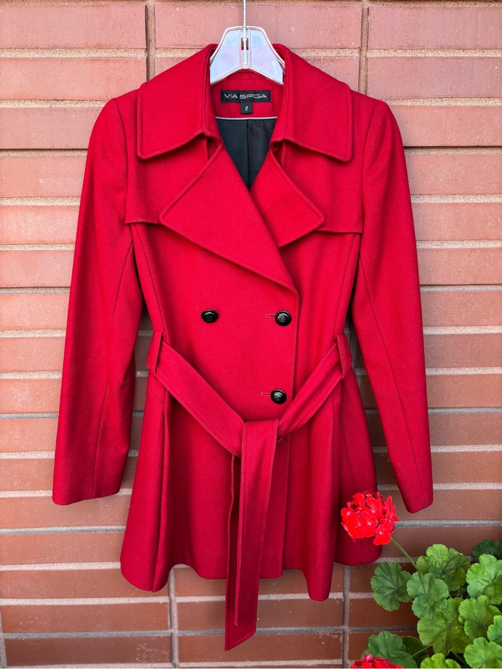 Via Spiga Double-Breasted Red Peacoat